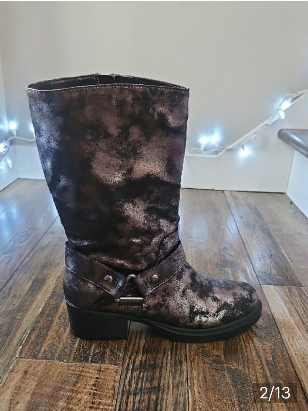 Simply Vera Vera Wang Distressed Metallic‎ Black Mid-Calf Heeled Boots